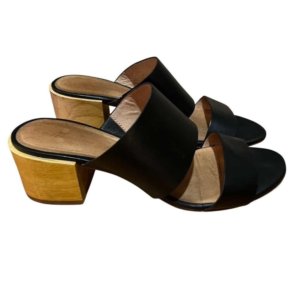 Madewell The Kiera Mule Chunky Wooden Block Black Leather Heel Sandal SZ 9 - Picture 6 of 15